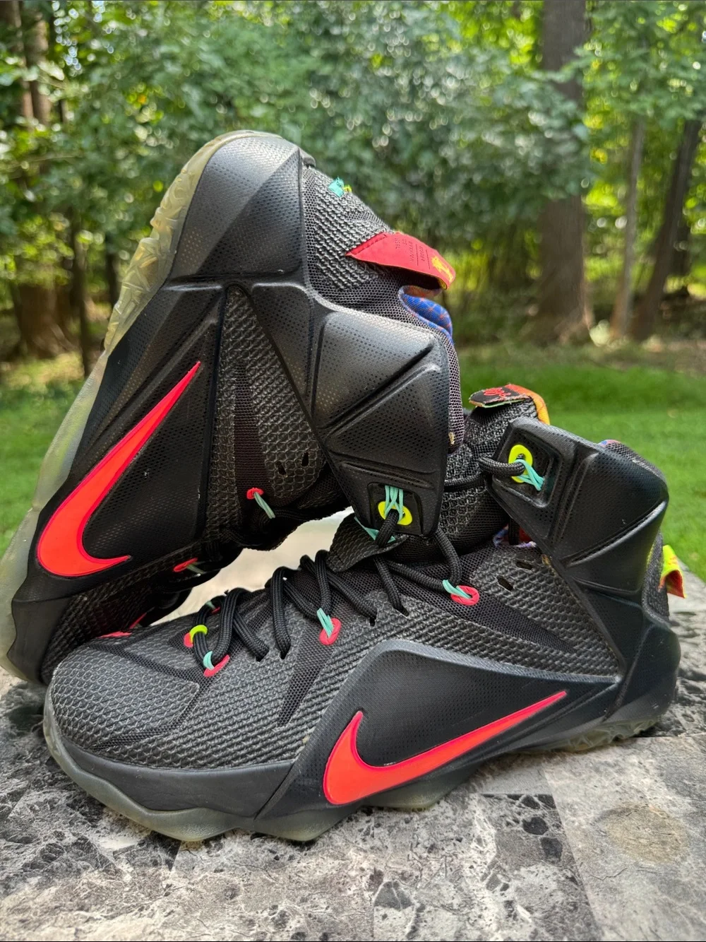 Nike Lebron James XII 12 Data Elite Black Bright Mango Mens Size 10